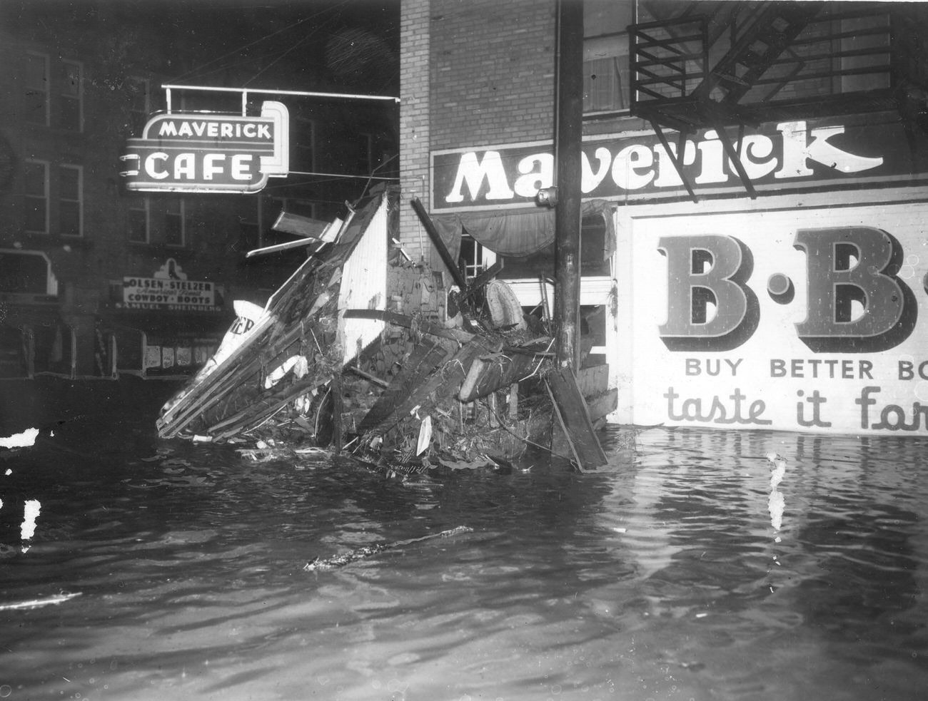 #130 The flood of Marine Creek which submerged Maverick Café, 1942
