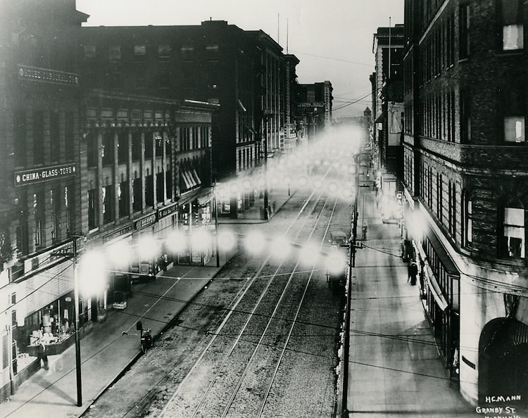 #4 Granby Street looking North.from City Hall Avenue at night, 1918