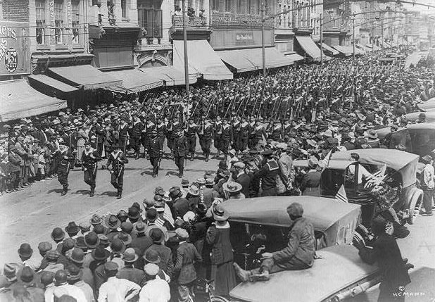 #46 French blue jackets on parade, Norfolk, 1917