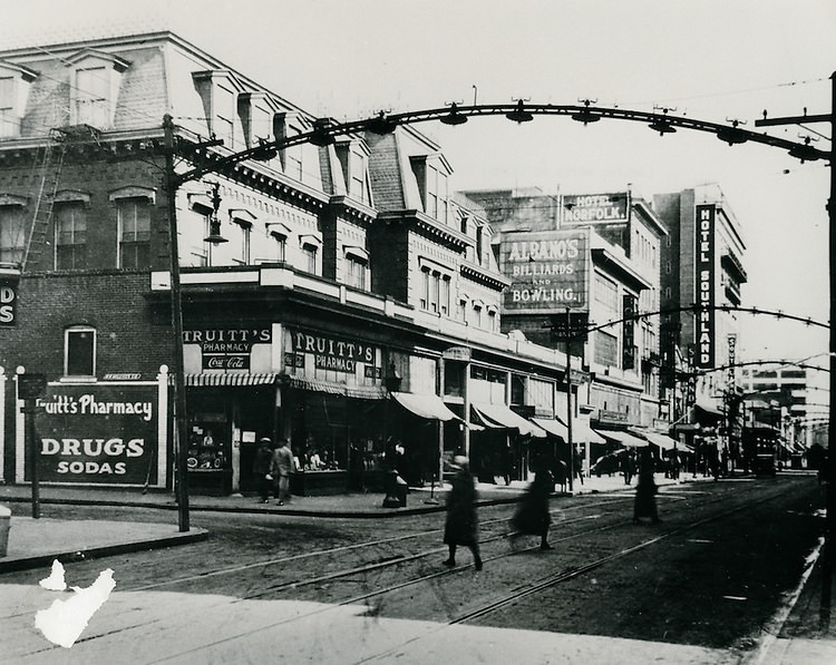 #17 Looking North on Granby Street from Market Street.Old Norfolk College for Young Ladies (built 1880) on left, 1922