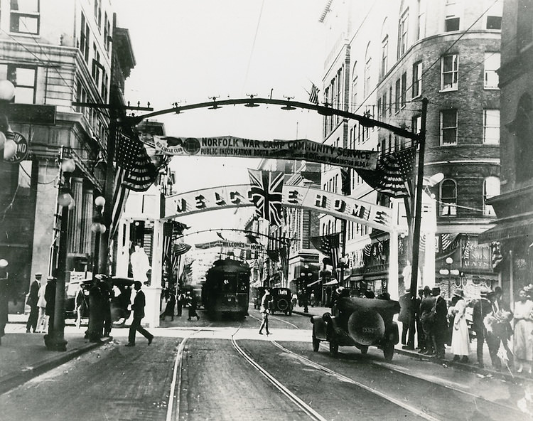 #25 Conservation.Downtown West (A-1-3).Granby Street looking North.with Street Cars, 1930s