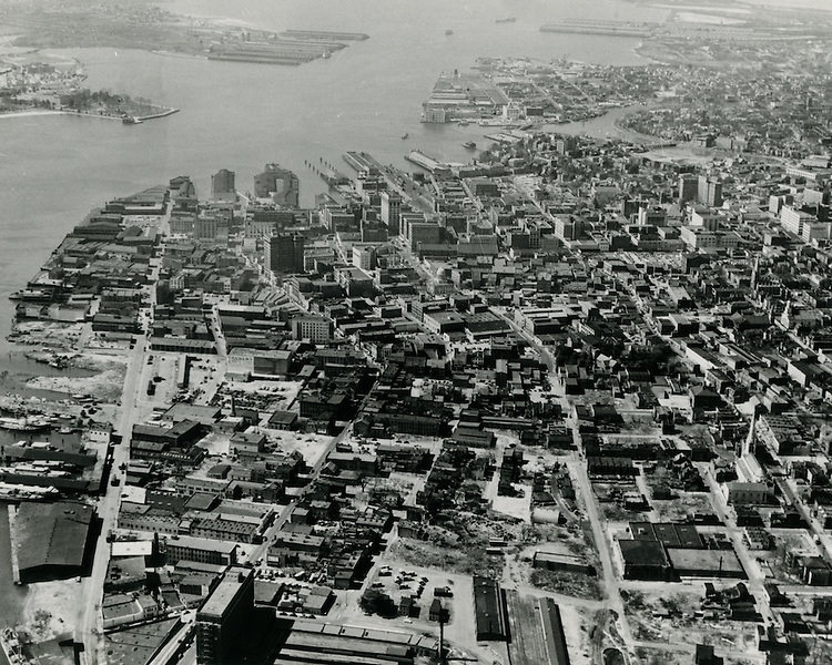 #113 Early view looking West of Downtown Norfolk, 1940s