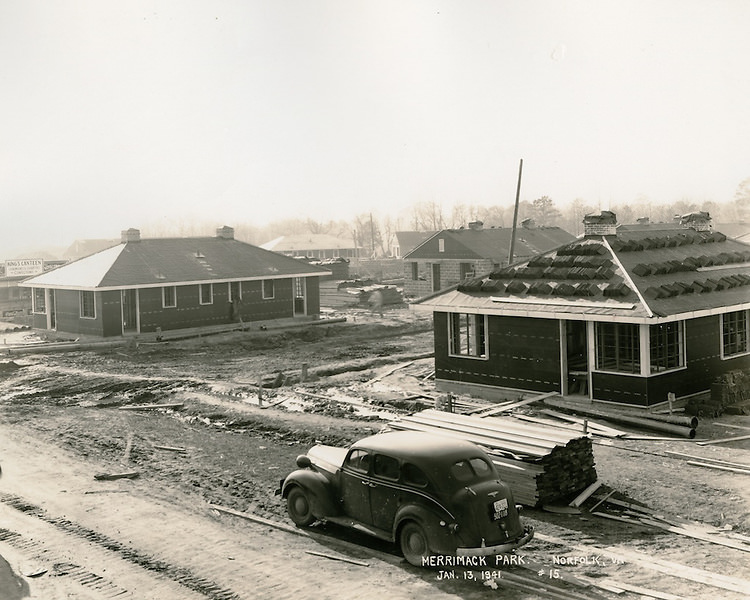 #150 Merrimack Park. Defense Housing Project VA-6-1.Looking West along roadway between, 1941