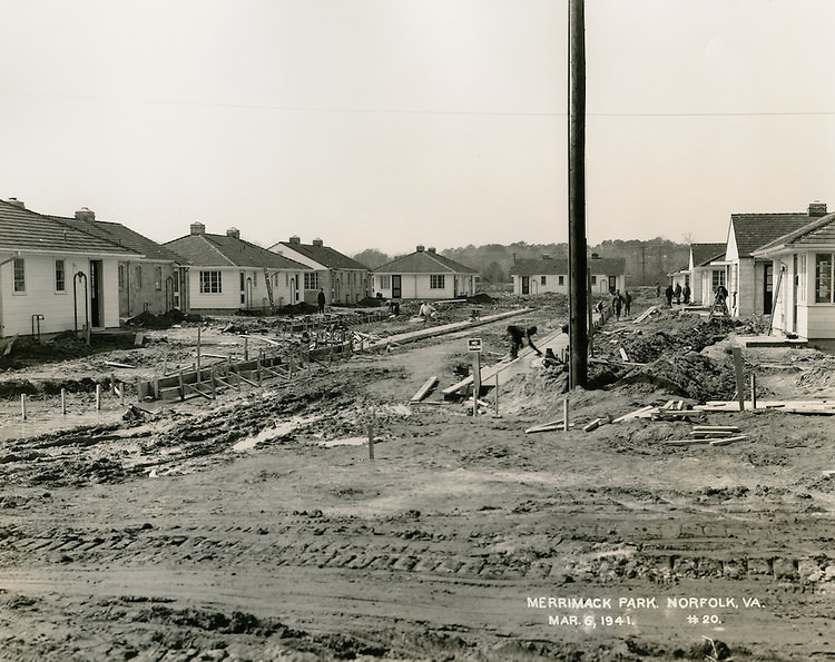 #151 Merrimack Landing. Merrimack Park.Project VA-6-1 Looking North, service drive between Bldgs, 1941