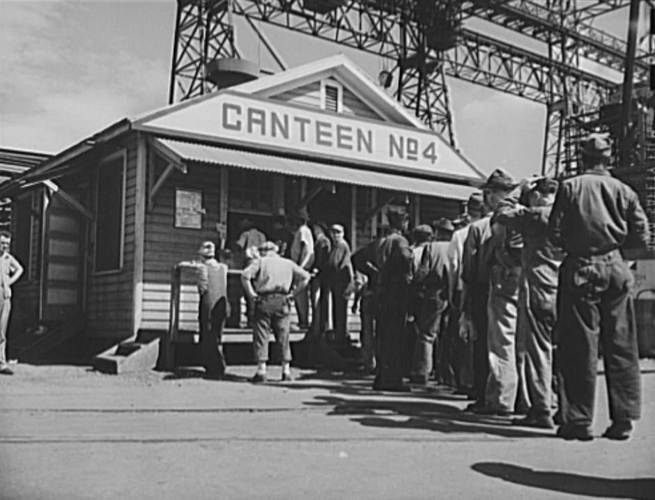 #31 Shipbuilding (Norfolk Navy Yard). Sandwiches, smokes and soft drinks are available to workers at a number of canteens on the grounds. There are also several cafeterias serving hot meals, 1941
