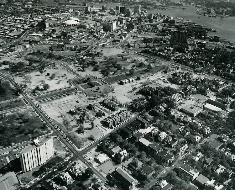 #122 Aerial View looking South before construction, 1950