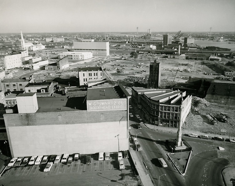 #107 Looking East at Commercial Place & City Jail and future Municipal Complex site. January 16, 1962