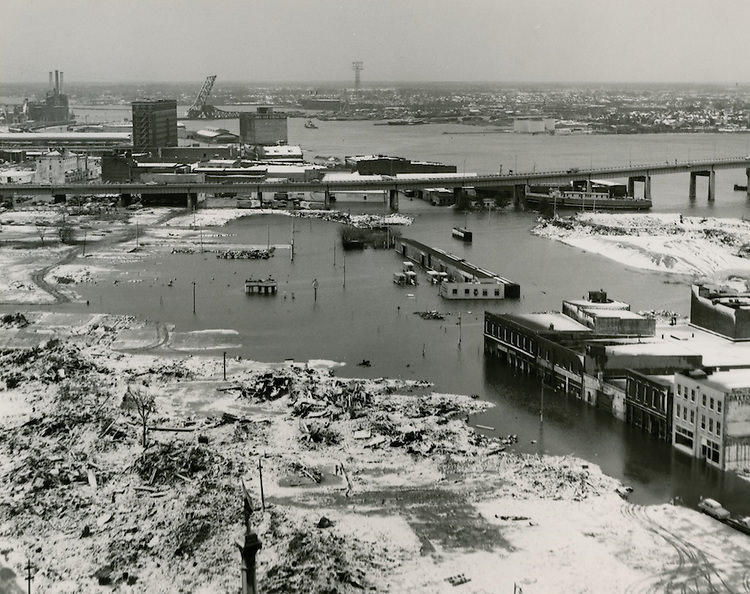 #110 Looking East on Union Street and Water Street.Flooding. March 07, 1962