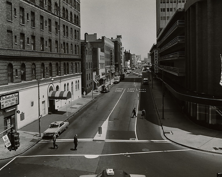 #97 View looking North up Monticello Avenue from City Hall Avenue.Maritime Office Building on right. May 26, 1965