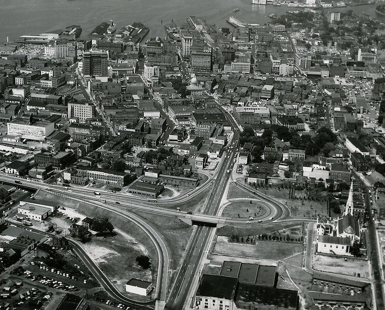 #49 Aerial view looking West down City Hall Avenue, 1970s