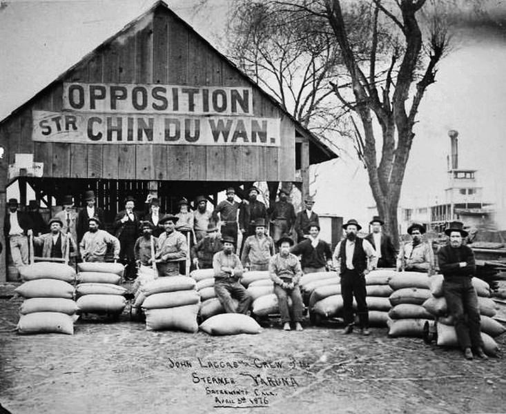 #96 Hauling columns from Central Pacific Railroad wharf to Capitol building, on J Street between 3rd and 4th Streets, Sacramento. May 25, 1871.