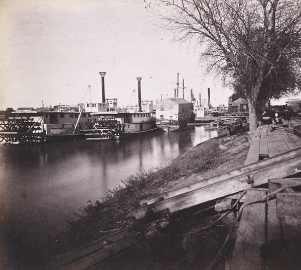 #110 The Levee and Steamers at Sacramento City, 1870