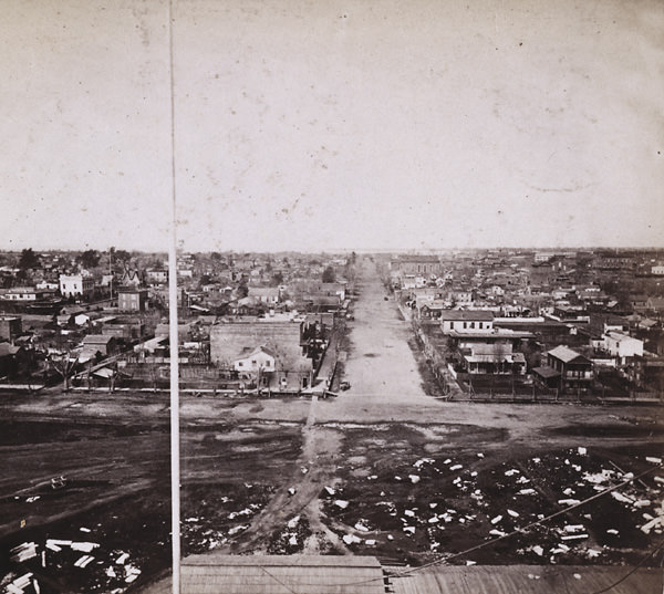 #135 Sacramento City from the new Capitol Building, Looking west. M Street, 1870s