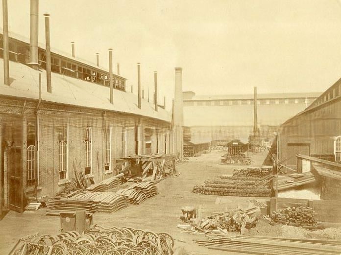 #68 View of the original Central Pacific Railroad Hospital and grounds with carriage in circular drive, 1875