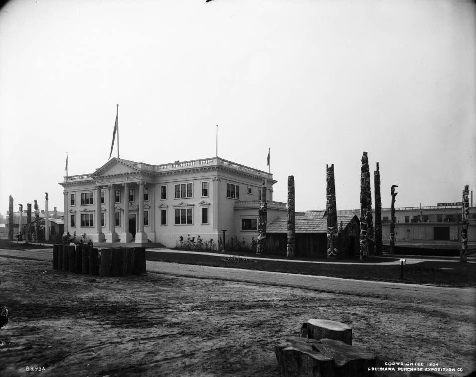 #137 Totem poles were erected around the Alaska building at the Louisiana Purchase Exposition, 1904