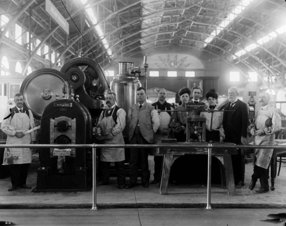 #174 Government workers stand by exhibits in the United States Government building at the Louisiana Purchase Exposition, 1904