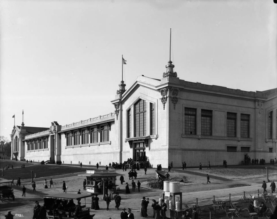 #190 Fairgoers gather near the Forestry, Fish and Game building at the Louisiana Purchase Exposition.