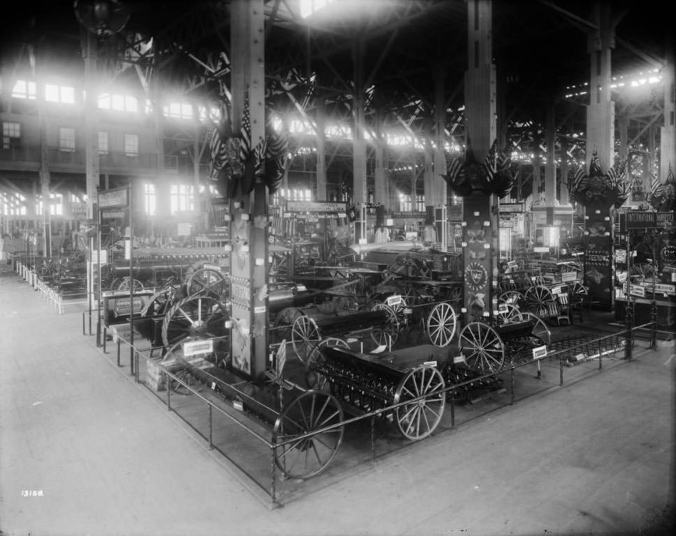 #195 Displays of farm machinery and implements in the Palace of Agriculture, 1904