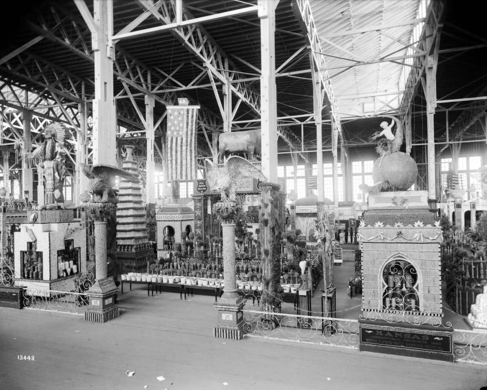 #82 A 15-foot Indian chief made of corn husks was a feature in Kansas’s 1600 square foot exhibit in the Agriculture palace at the Louisiana Purchase Exposition