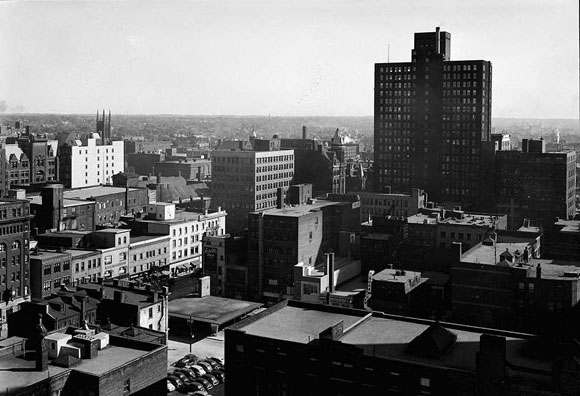 #112 Northeast from the old Bank of Montreal building at the corner of King and Bay, demolished for First Canadian Place, 1940s