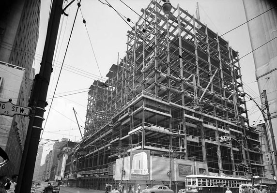 #131 Construction of the Bank of Nova Scotia building on the northeast corner of King and Bay, 1940s