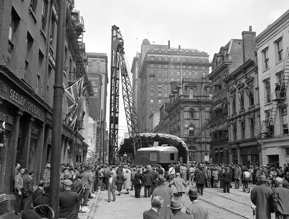 #2 A machine prepares to break ground for construction of the Yonge subway in 1949.
