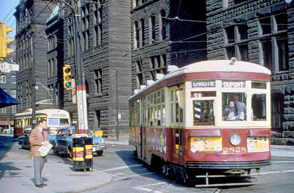 #166 Old City Hall and Peter Witt streetcar, 1950s