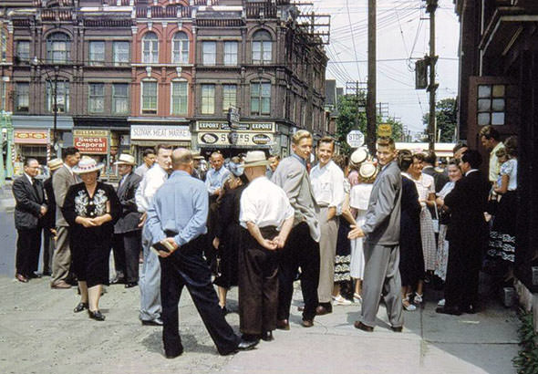 #175 People getting out from Sunday service, 1950s