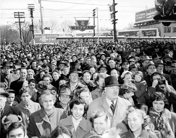 #151 A crowd attending the official opening of the subway line, 1950s