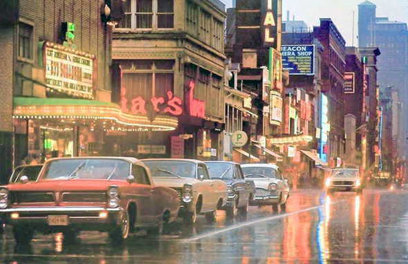 #64 Postcard view of Yonge St. near Gerrard in the 1960s,