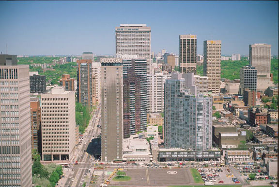 #34 Looking north up Bay towards the Sutton Place Hotel and Manulife Centre.1990s