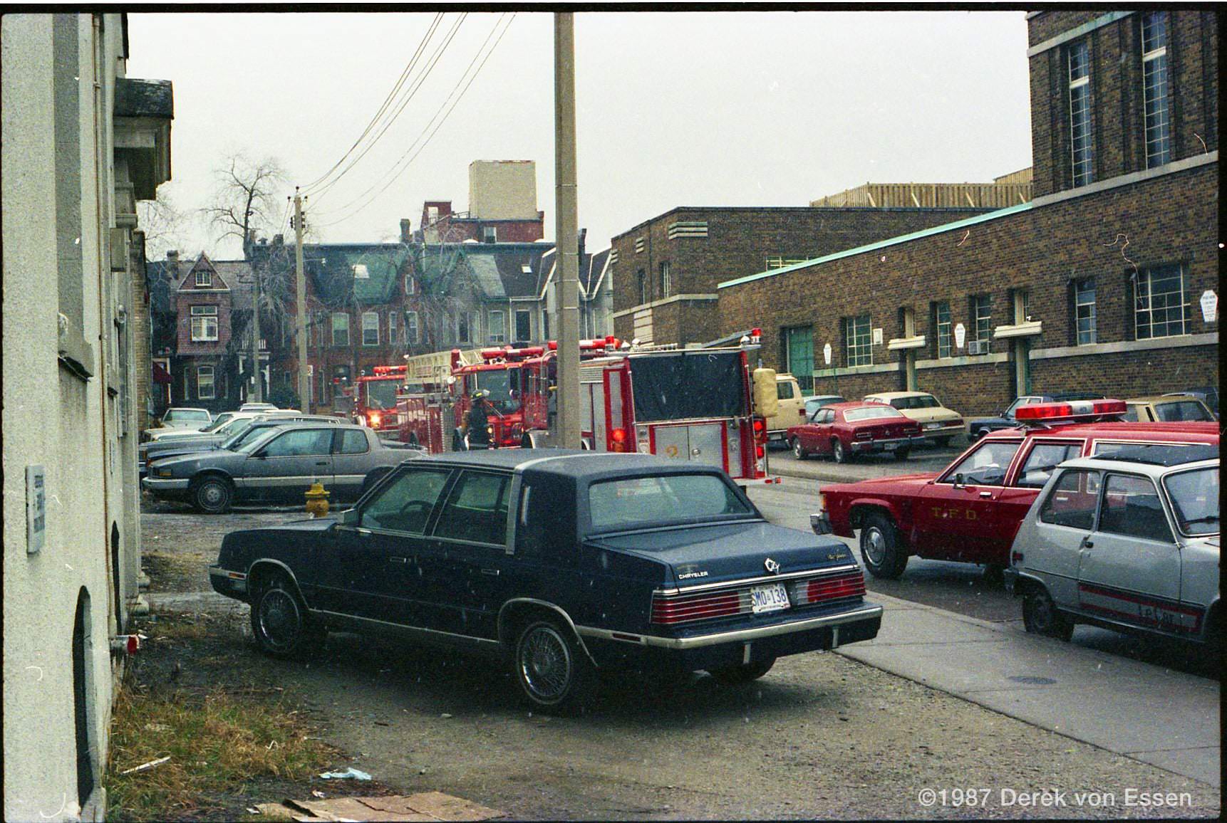 #45 Emergency on Maud! Looking south towards Richmond in 1987.