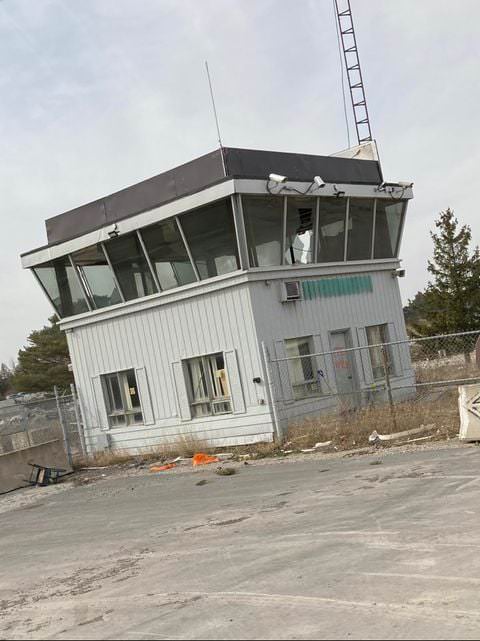 #33 The abandoned control tower from the King Airport on north side of King Vaughan Road just east of Highway 400, 1950s