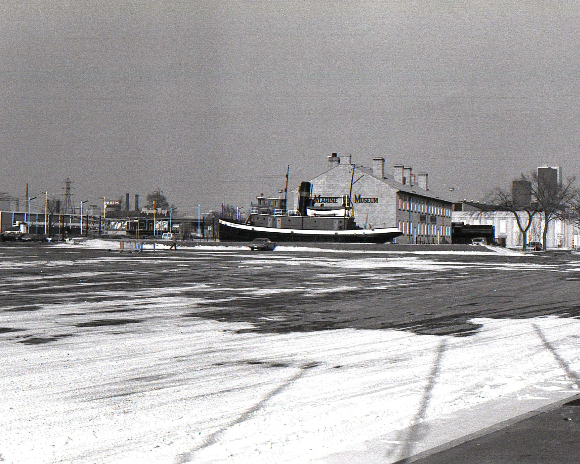 #146 Looking north east to the Marine Museum. CNE grounds in Winter, 1970s