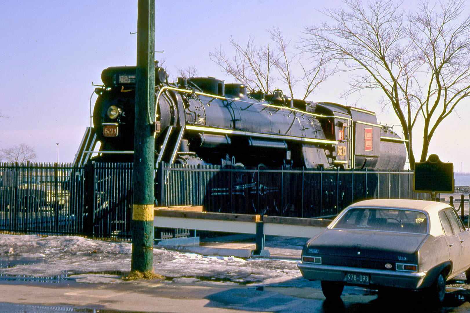 #156 Canadian National Railways No. 6213 steam locomotive when it was located beside the Toronto Marine Museum, CNE grounds, 1970
