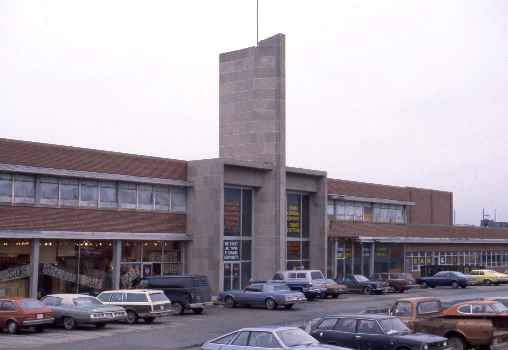 #56 The former Rootes Motors building in 1981, being used to sell just about everything.