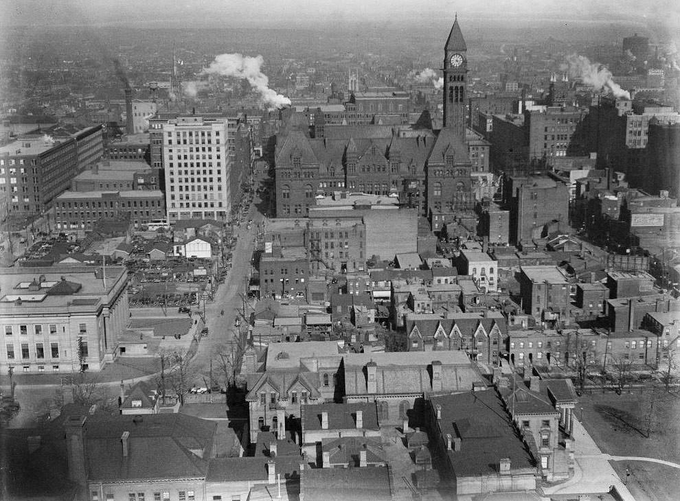 #96 Looking east from the tower of the Canada Life on University Avenue, 1929.