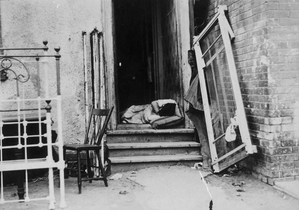 #6 Sleeping in doorway on a hot summer night, The Ward, 1910.