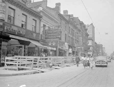 #88 View north from 260 Yonge St., near Shuter St., 1950
