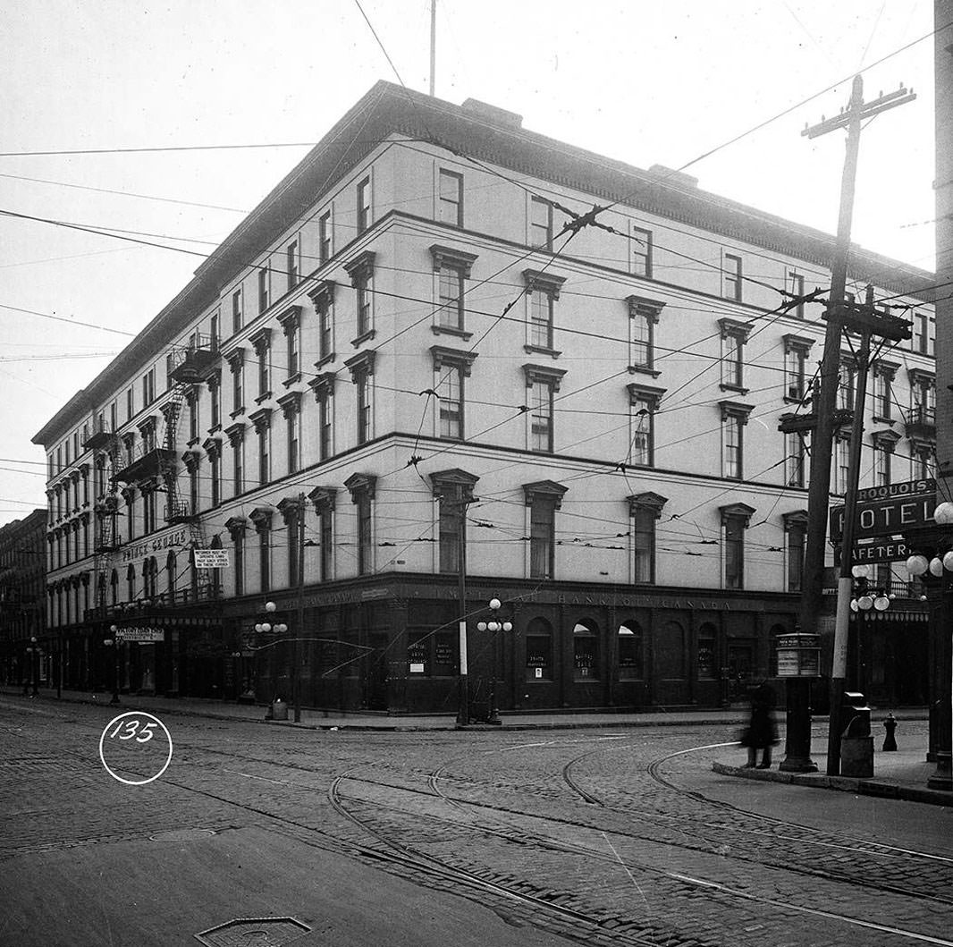 #79 The Prince George Hotel in 1919. Located on the SE corner of King & York streets, it was originally named the Rossin House. The building was demolished in 1969 to make way for the TD Centre.