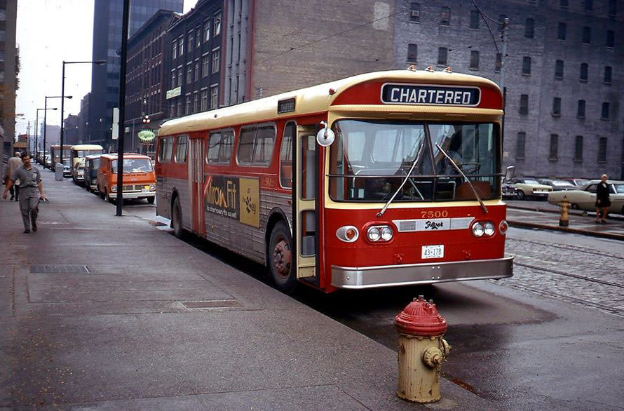 #142 TTC Western Flyer model bus on a charter, 1970.