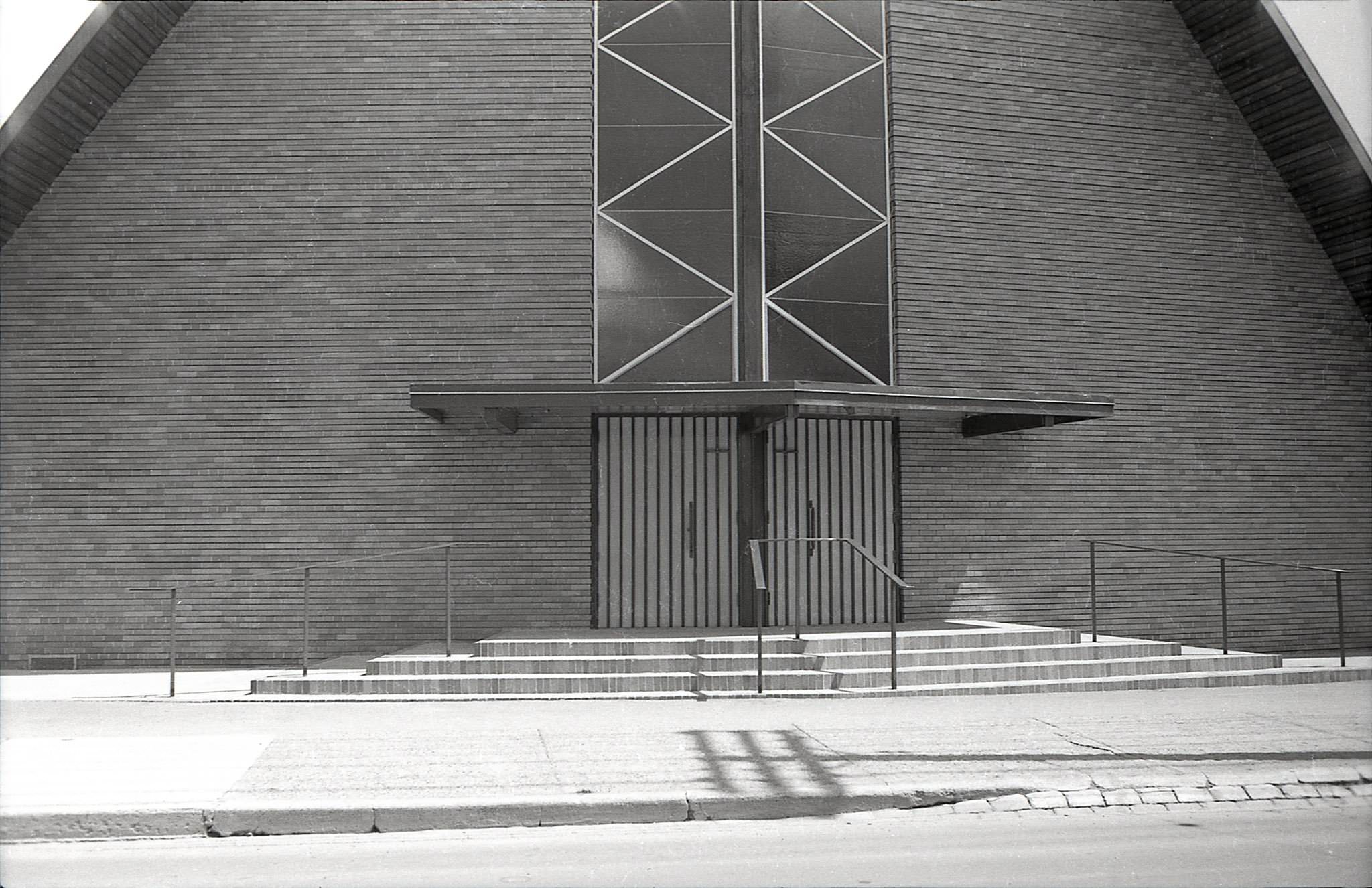 #3 The windows have changed somewhat, but I’m fairly certain that this is Saint Peter’s Estonian Evangelical Lutheran Church, 1960s (completed 1955). East side of Mount Pleasant Ave., north of Eglinton Ave. E.