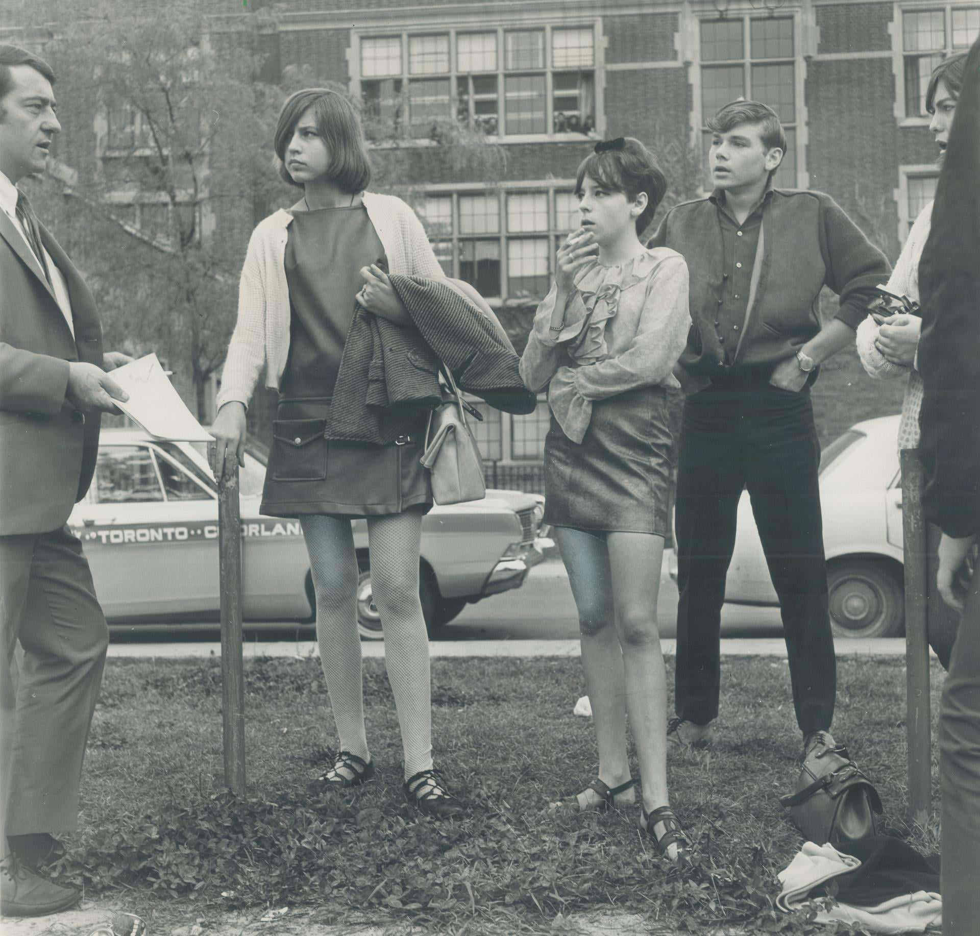 #68 Mini-Skirted girls were among 10 students who walked out of Danforth Technical School yesterday, 1968
