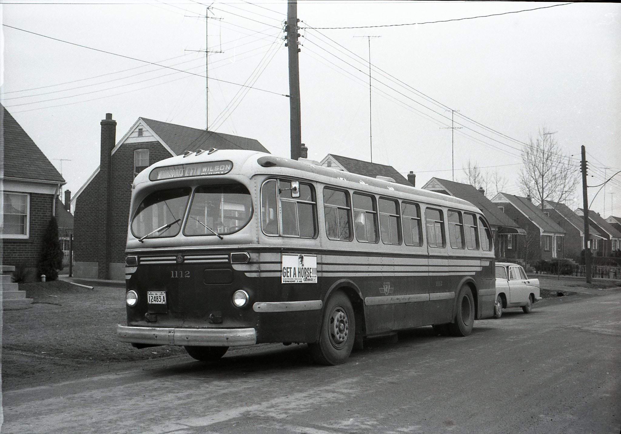 #69 TTC Bus 1112 on Blondin, looking northeast in 1962.