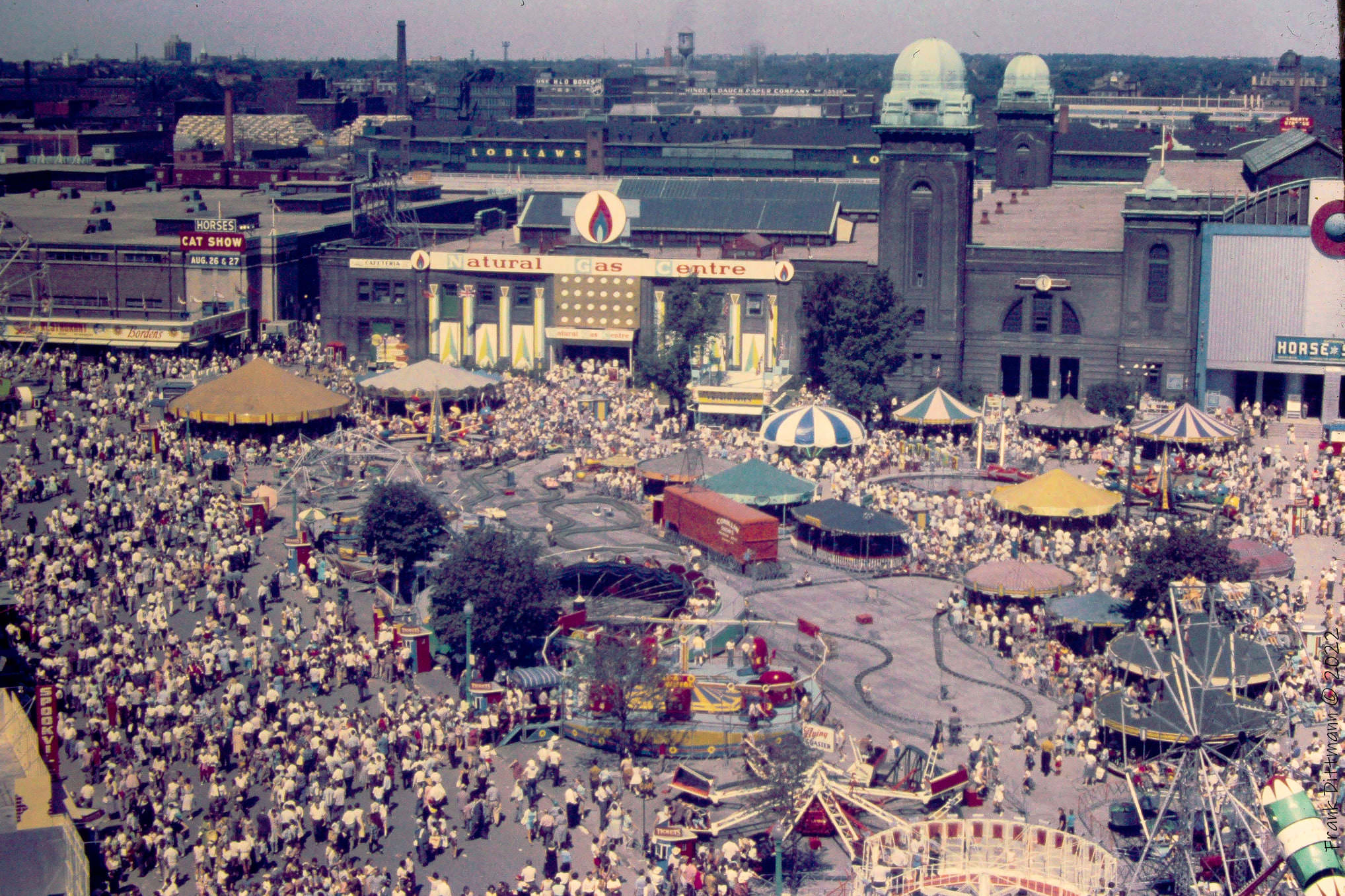 #75 A different view from the CNE Shell Tower than I shared a year or so ago. This time, looking north. From a Kodachrome slide, shot by my father in the early 1960’s