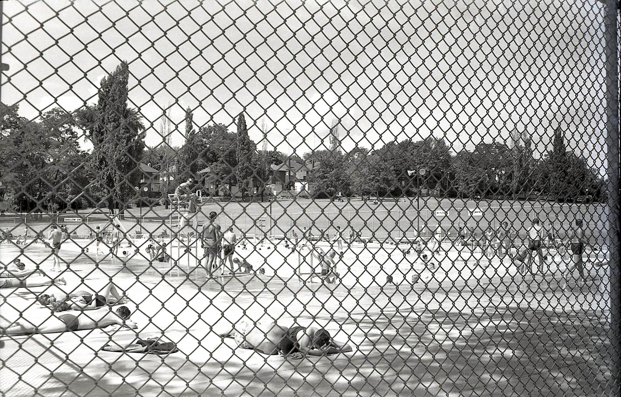#14 The pool at Eglinton Park, 1960s. This view looking northwest, across the pool, towards the backs of houses on the east side of Oriole Parkway (north of Eglinton).