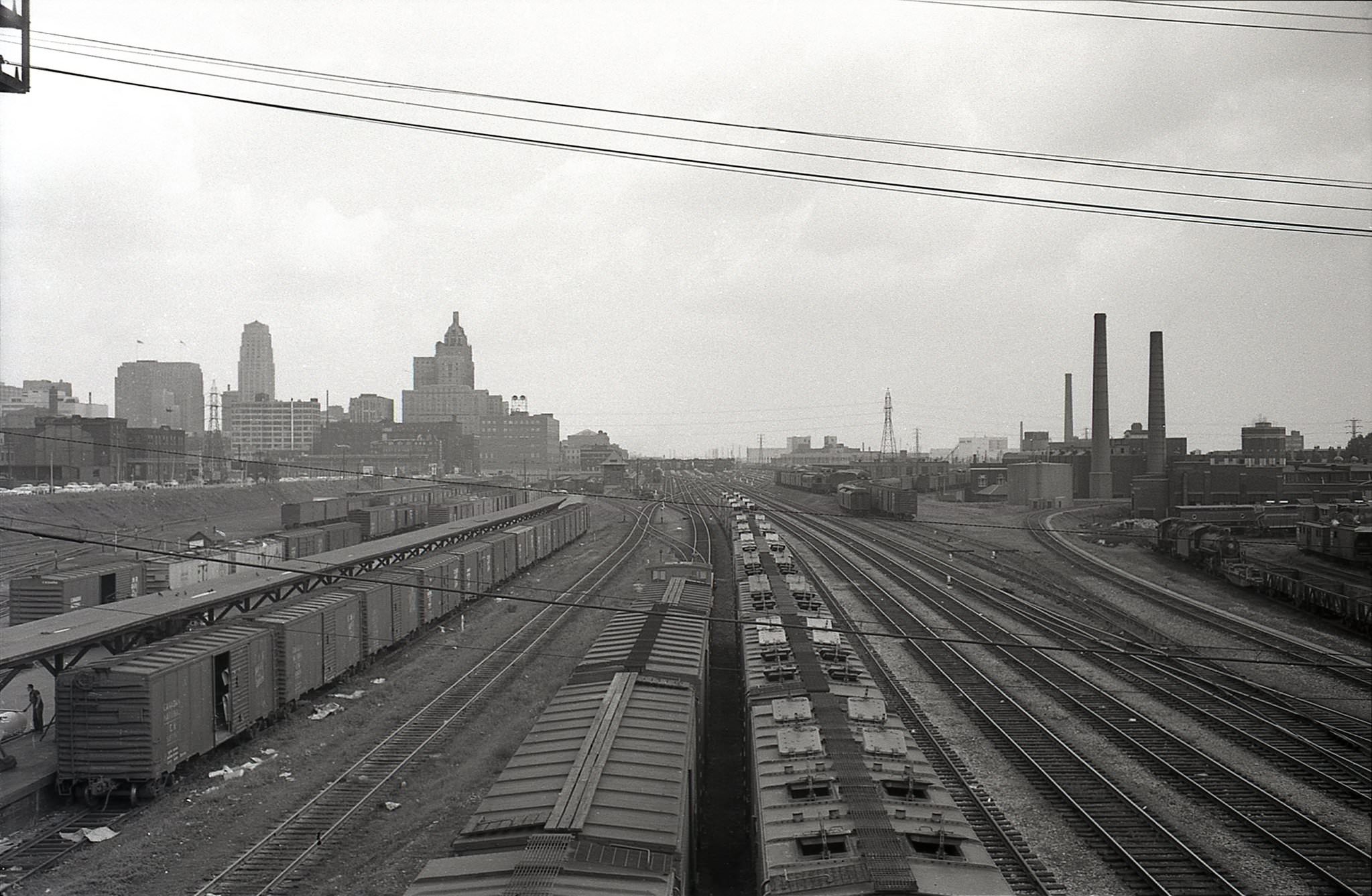 #15 Looking east along the tracks, from the Spadina Avenue bridge, towards downtown, 1960s.