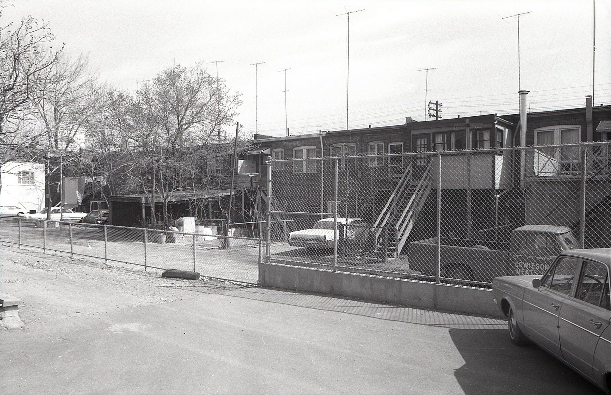 #99 Another view of the laneway behind 3180-3202 Yonge Street, 1964. Looking north from above Bedford Park Avenue, taken from the east edge of the Blessed Sacrament Catholic School property.
