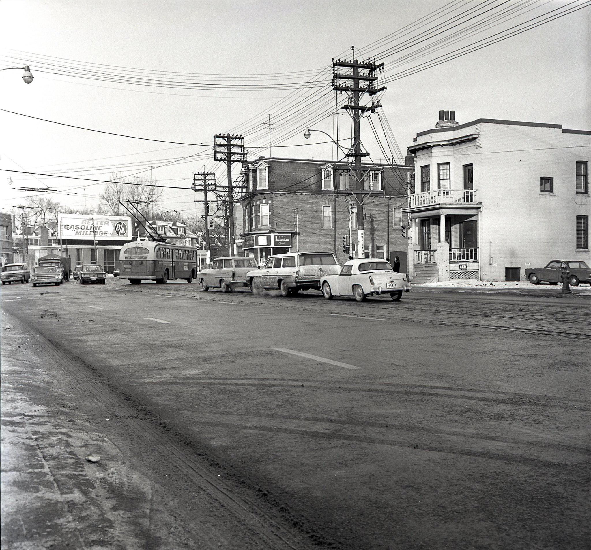 #102 Looking up slushy Davenport Rd., past Bedford Rd., 1964.