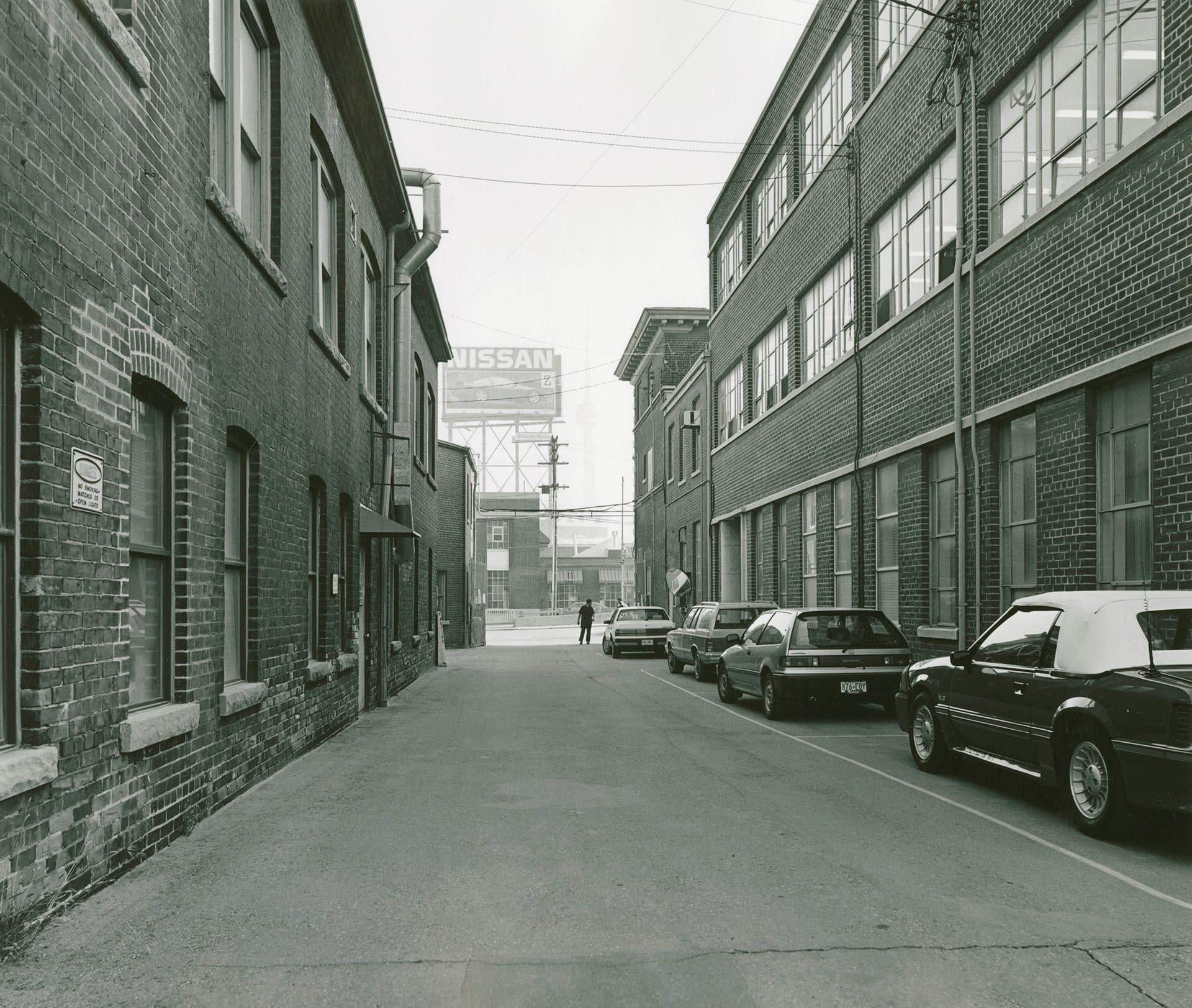 #29 Inglis plant, looking toward main entrance off Strachan Avenue, 1989.